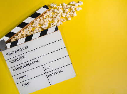 Popcorn and clapperboard