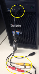an image of the AVerMedia dongle attached to the computer and your camera cable