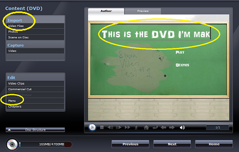 a screenshot of the 'Content (DVD)' menu